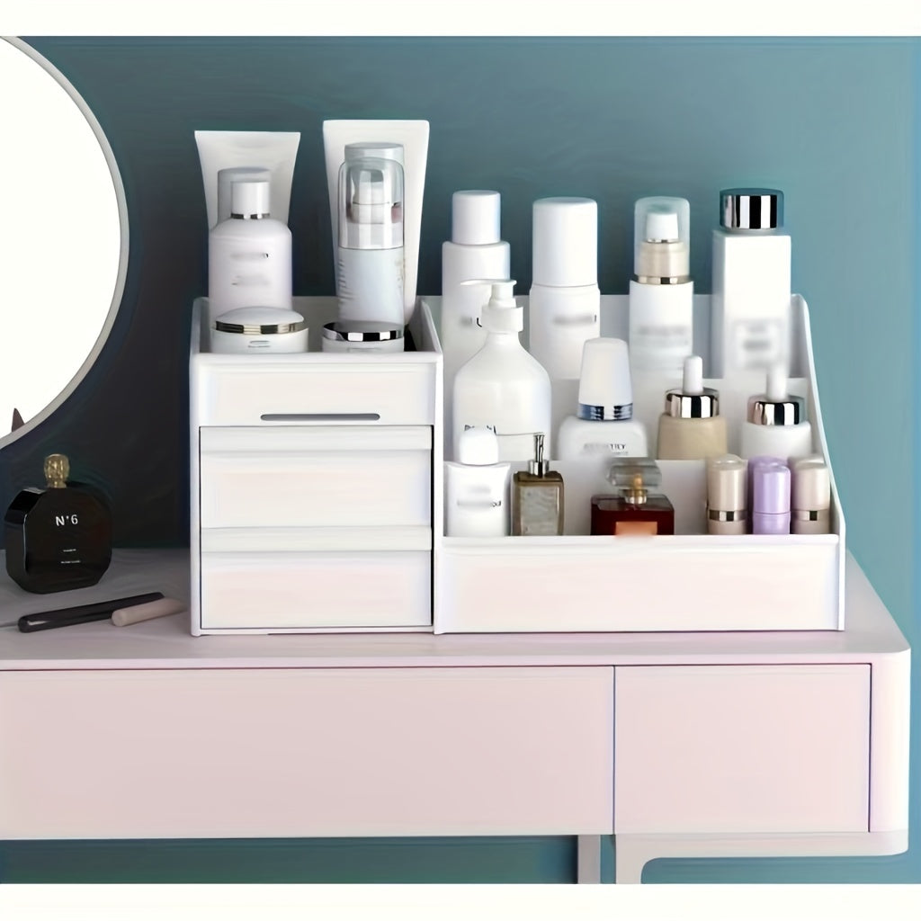 1pc Makeup Organizer With Drawers, Countertop Cosmetic Storage Box, Makeup Organizer Storage Box, Cute Bedroom Bathroom Organizer Drawers Countertop For Women And  ladies