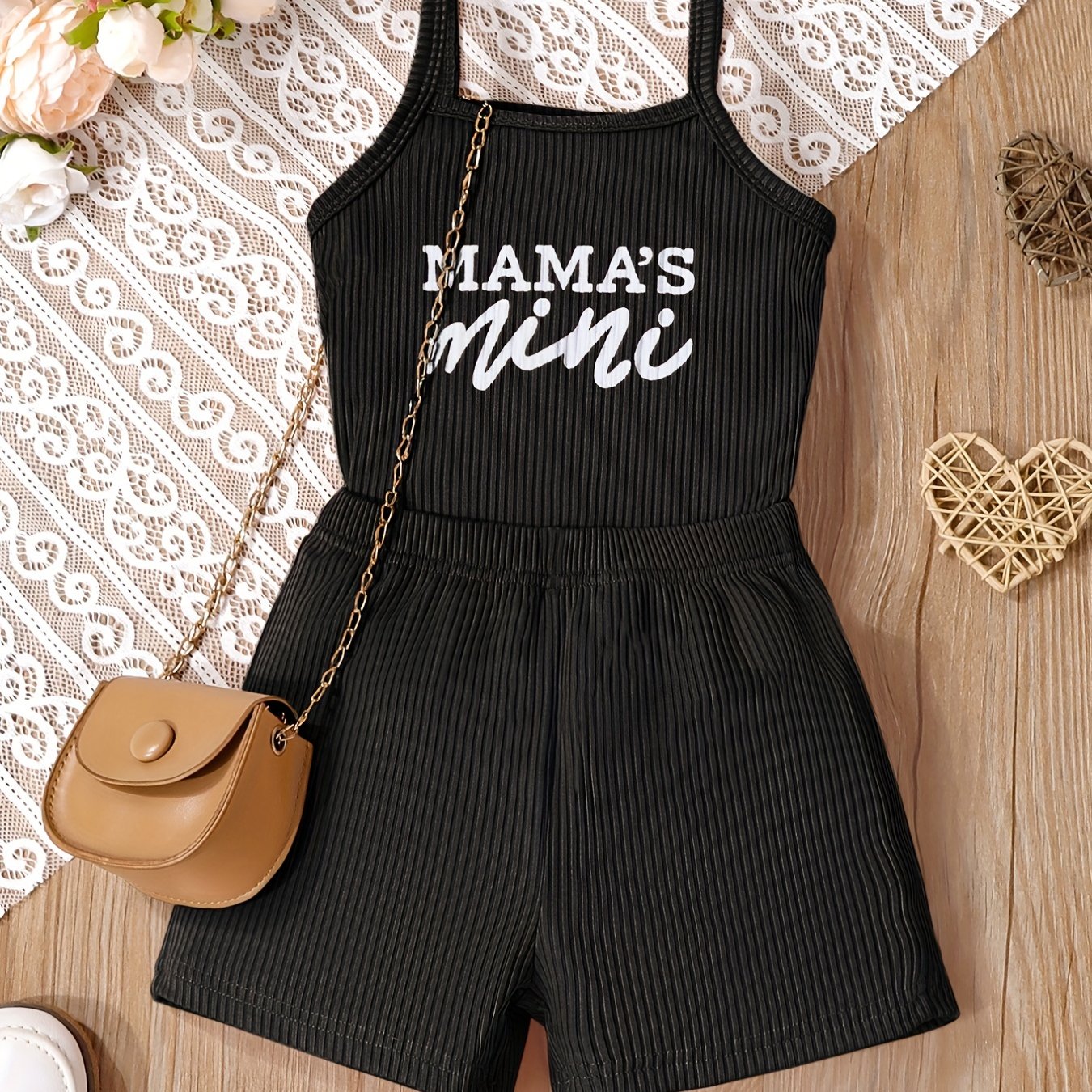 2pcs Toddler Girls Letter "MAMA'S MINI" Graphic Cami Top