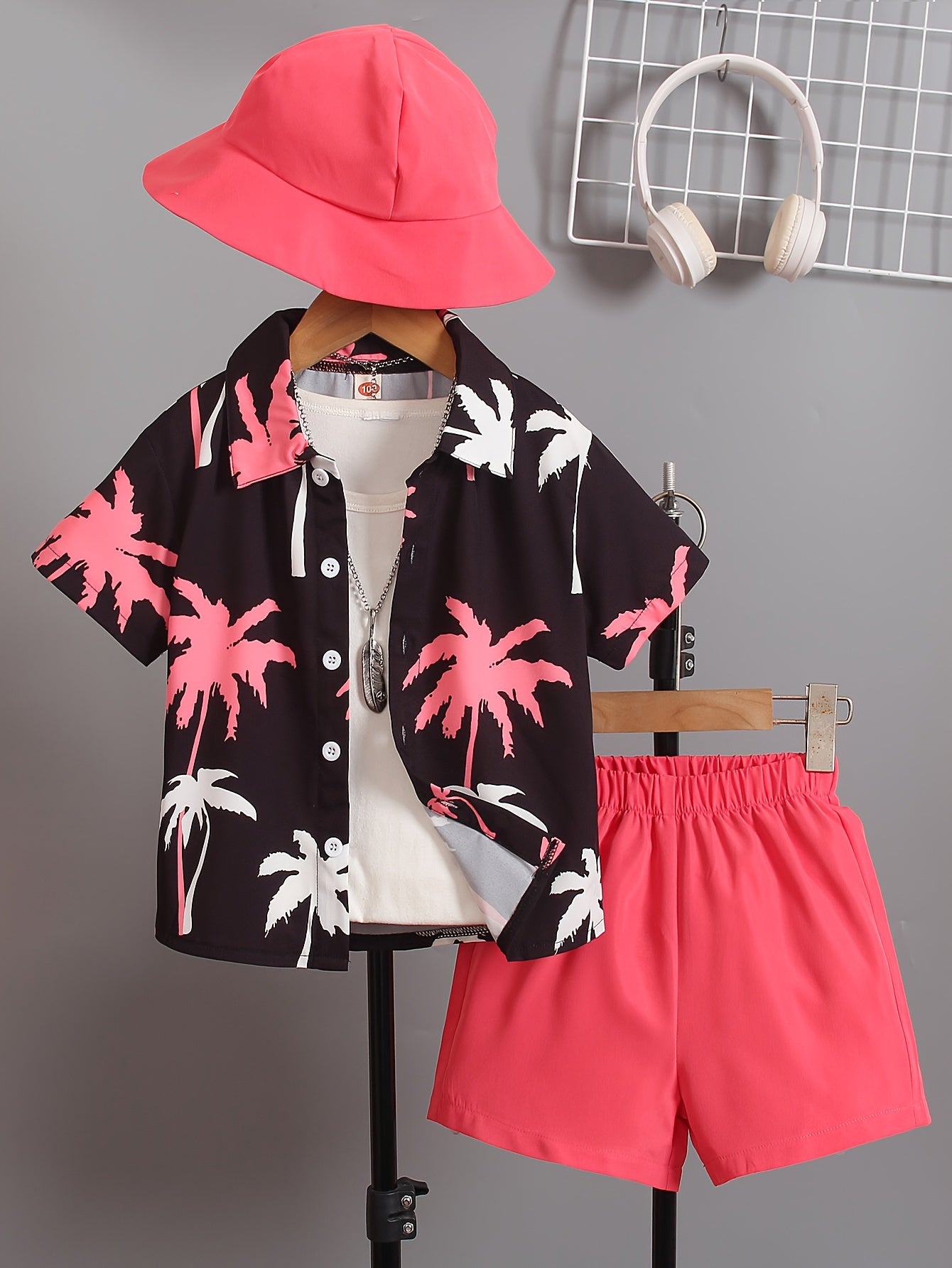 3pcs Boys Casual Coconut Tree Graphic Print Short Sleeve.
