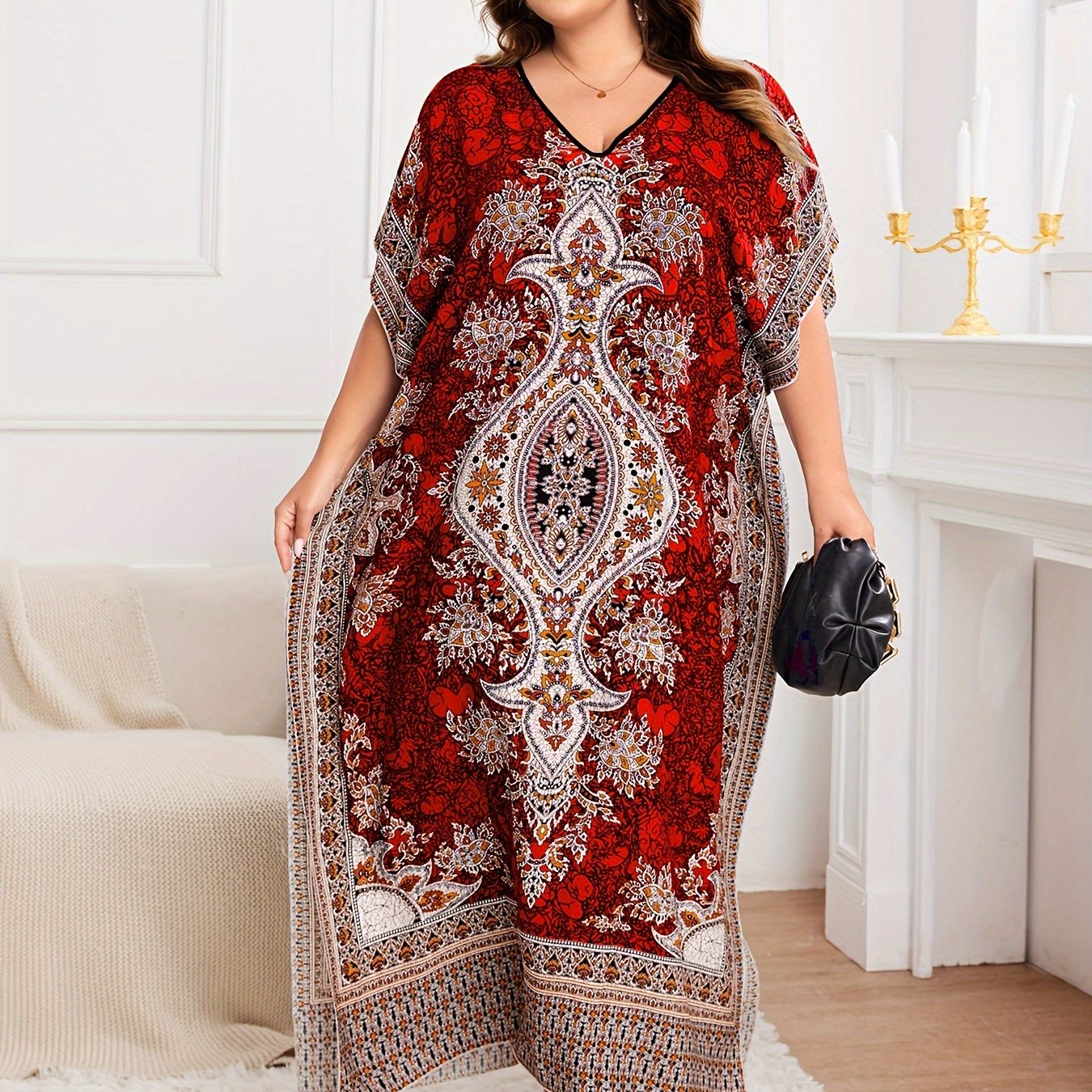 Plus Size, European and American Plus Size Women's Bohemian Vacation Dress ./MH