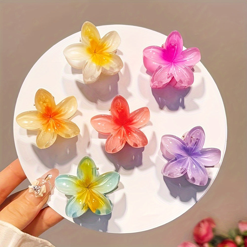 6pcs Gradient Flower Hair Clip Set, Polyester Textile, Mixed Color, Pop Culture Theme, Fashion Casual Style, Perfect for Outings and Commuting, Ideal Gift for Young Women