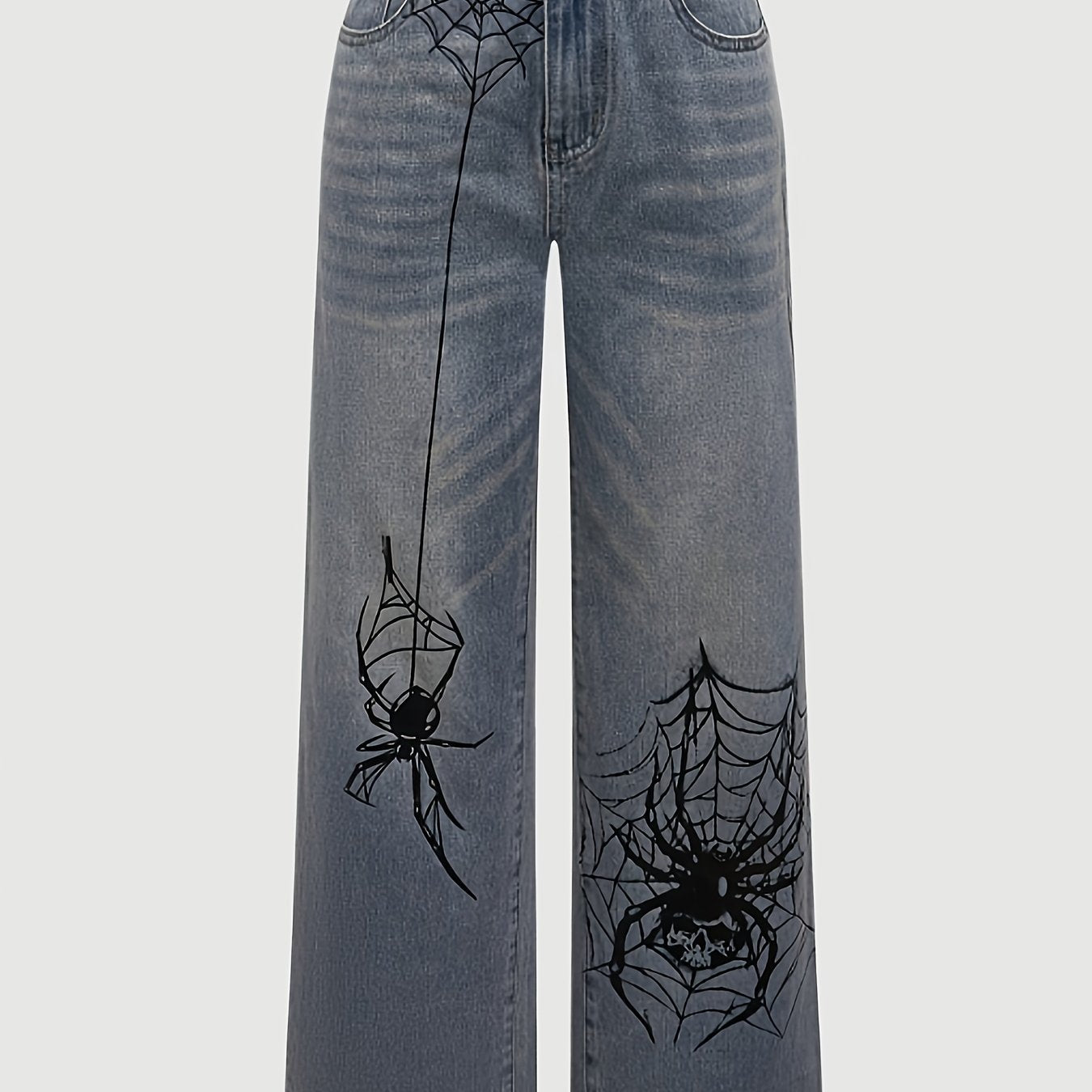 AW25 Women'S Streetwear Spider Print Wide-Leg Jeans - ./MH