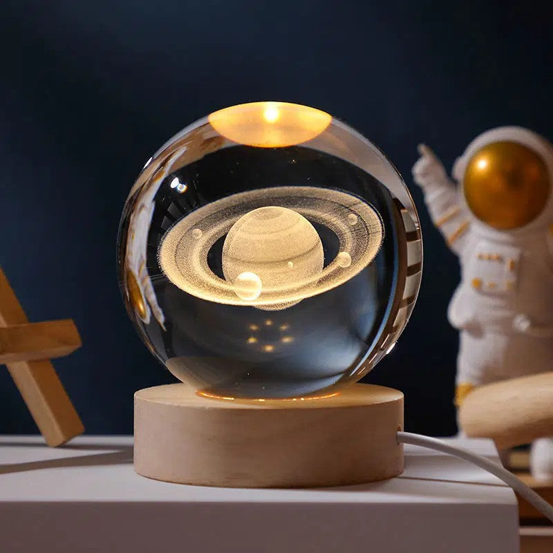 1pc 3D Crystal Ball Night Light with Yellow Warm Galaxy & Planet Pattern, Birthday Gift Idea