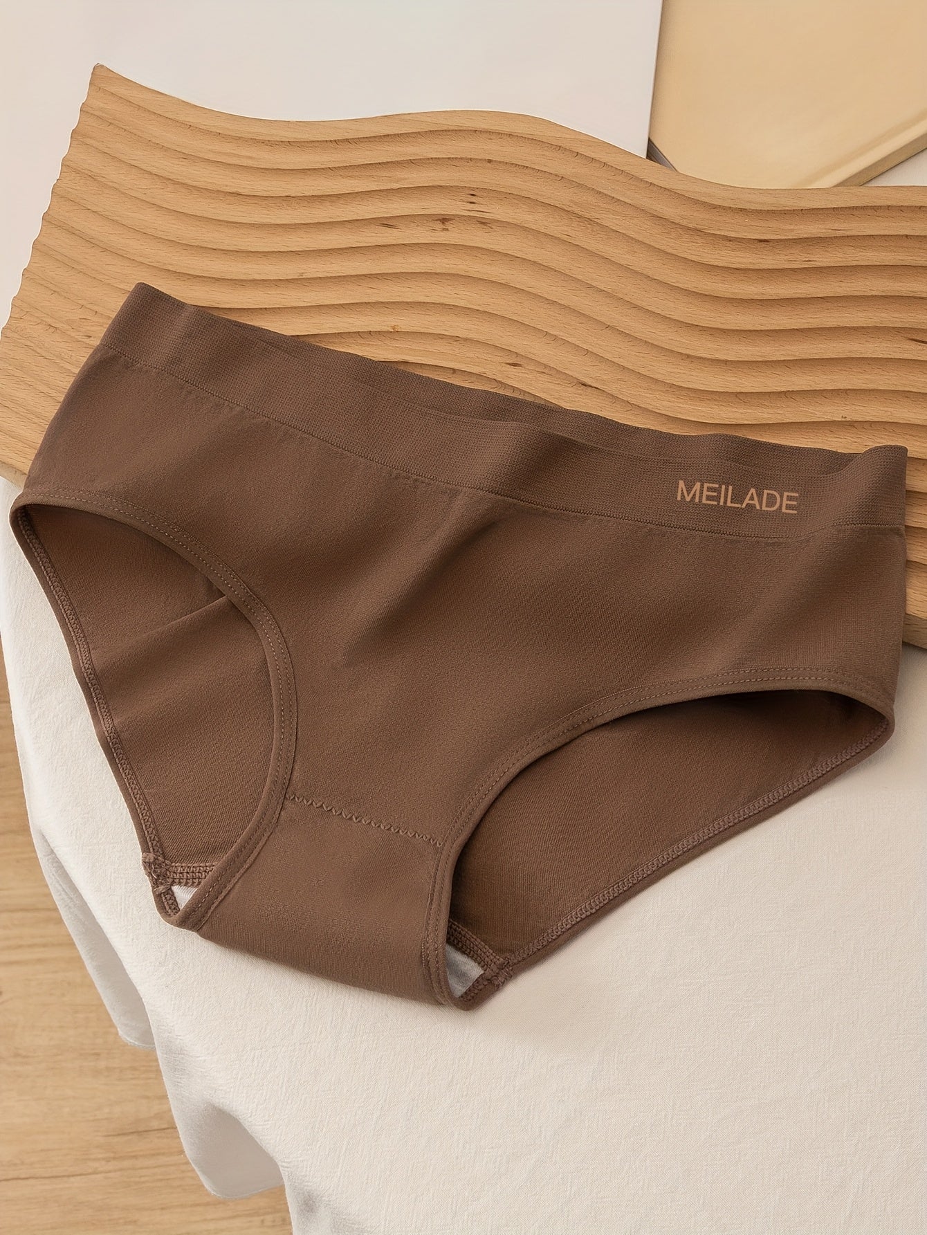 5pcs Seamless Panties Mid Waist Maillard Color Women'S Briefs Lifting High '/MH