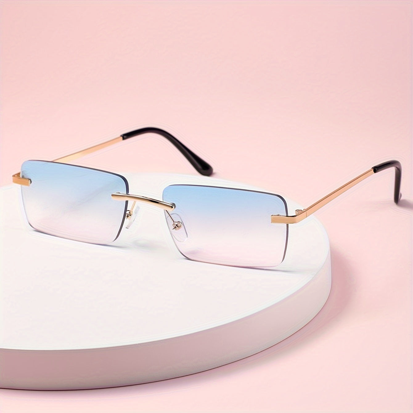 Rimless Rectangle For Women Men Summer Gradient Metal Outdoor Sun Shades
