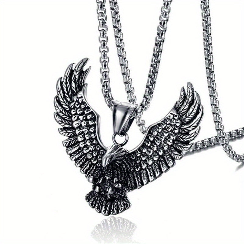 1pc Fashion Creative Eagle Pendant Stainless Steel Necklace, Hip Hop Retro Trendy Eagle Necklace Jewelry Gift For Men And Women