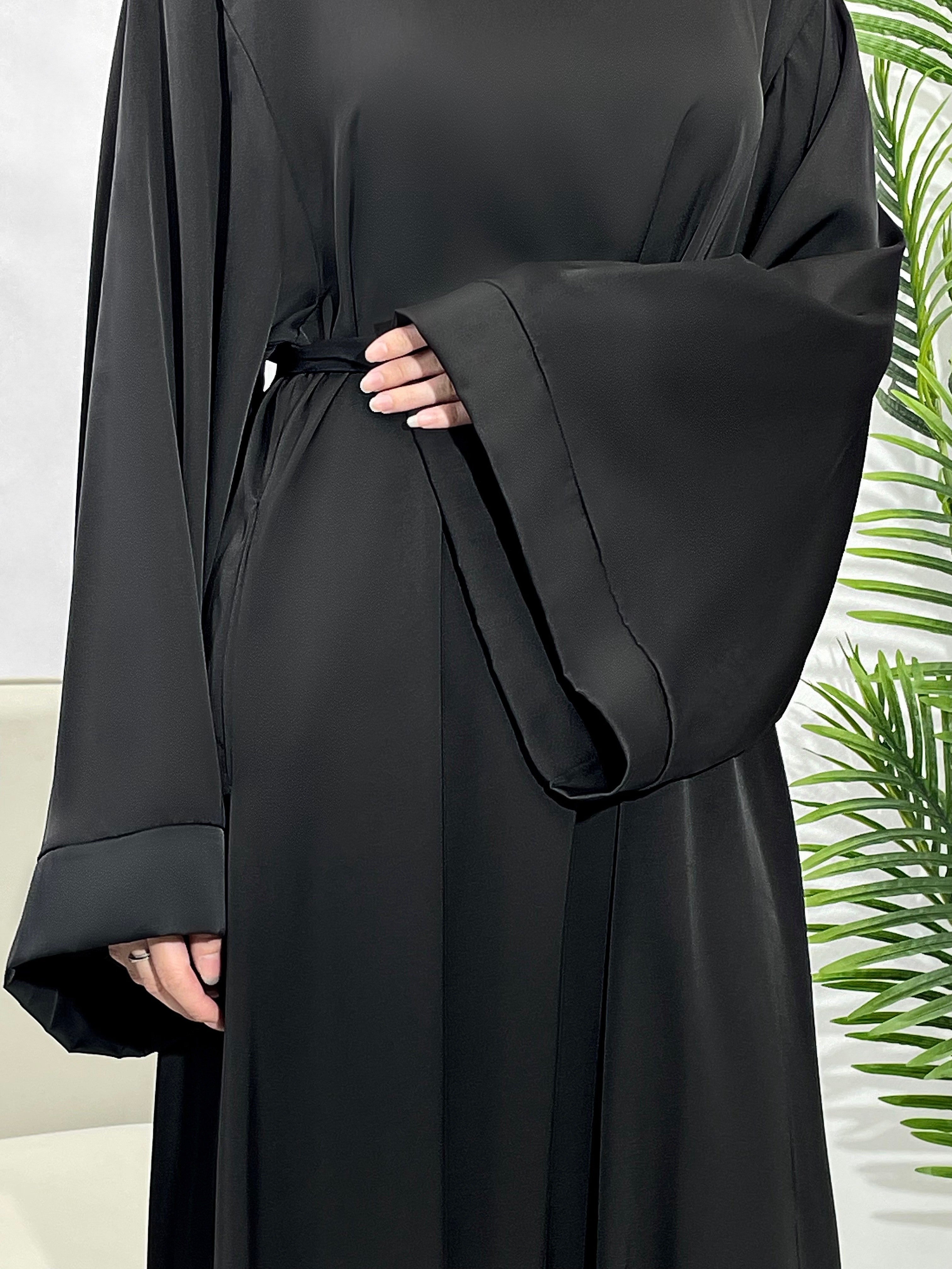 Solid Maxi Kaftan Abaya, Modest Crew Neck Long Sleeve ./MH