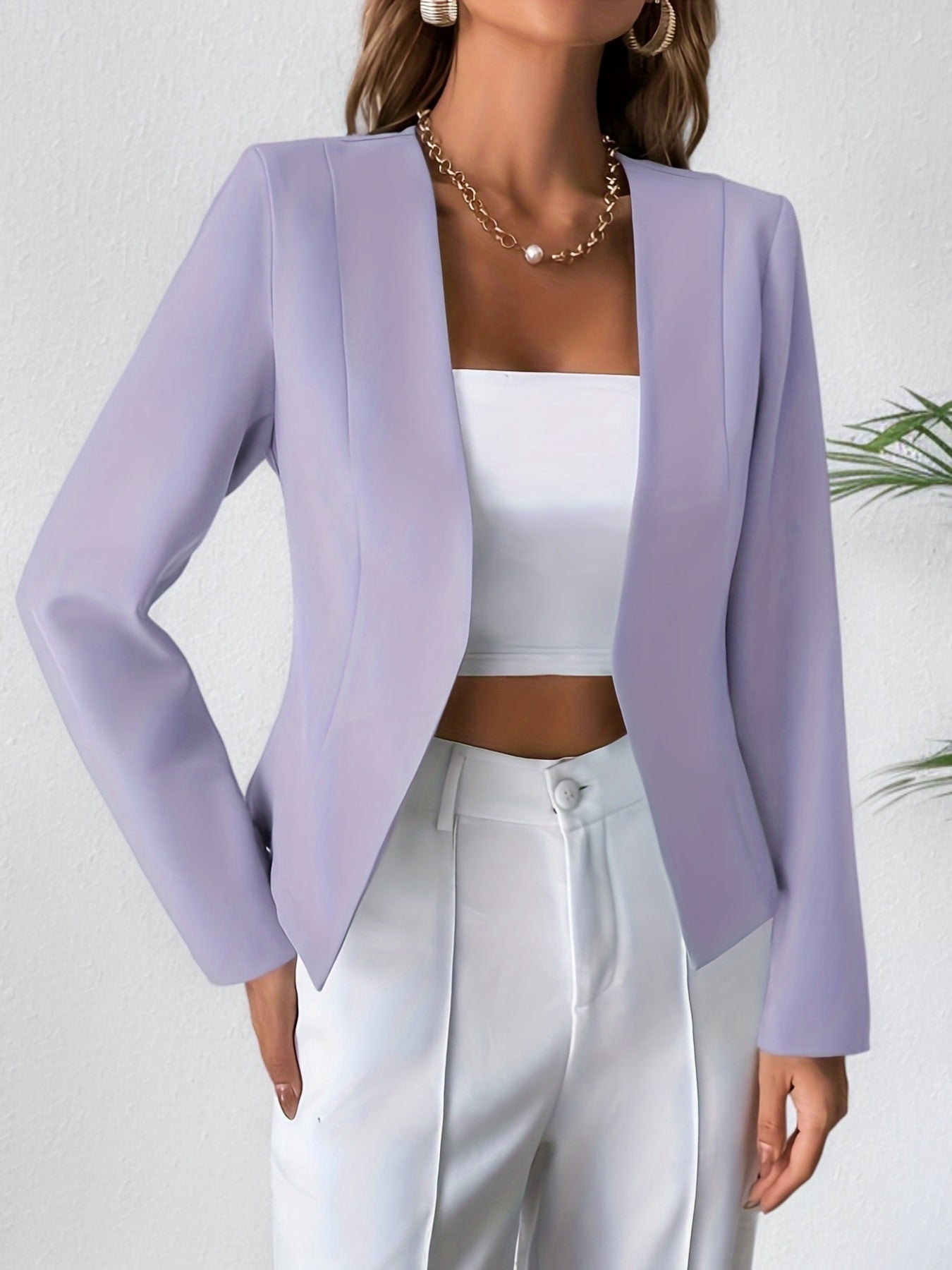 Solid Open Front Blazer, Elegant Long Sleeve Blazer For Office .