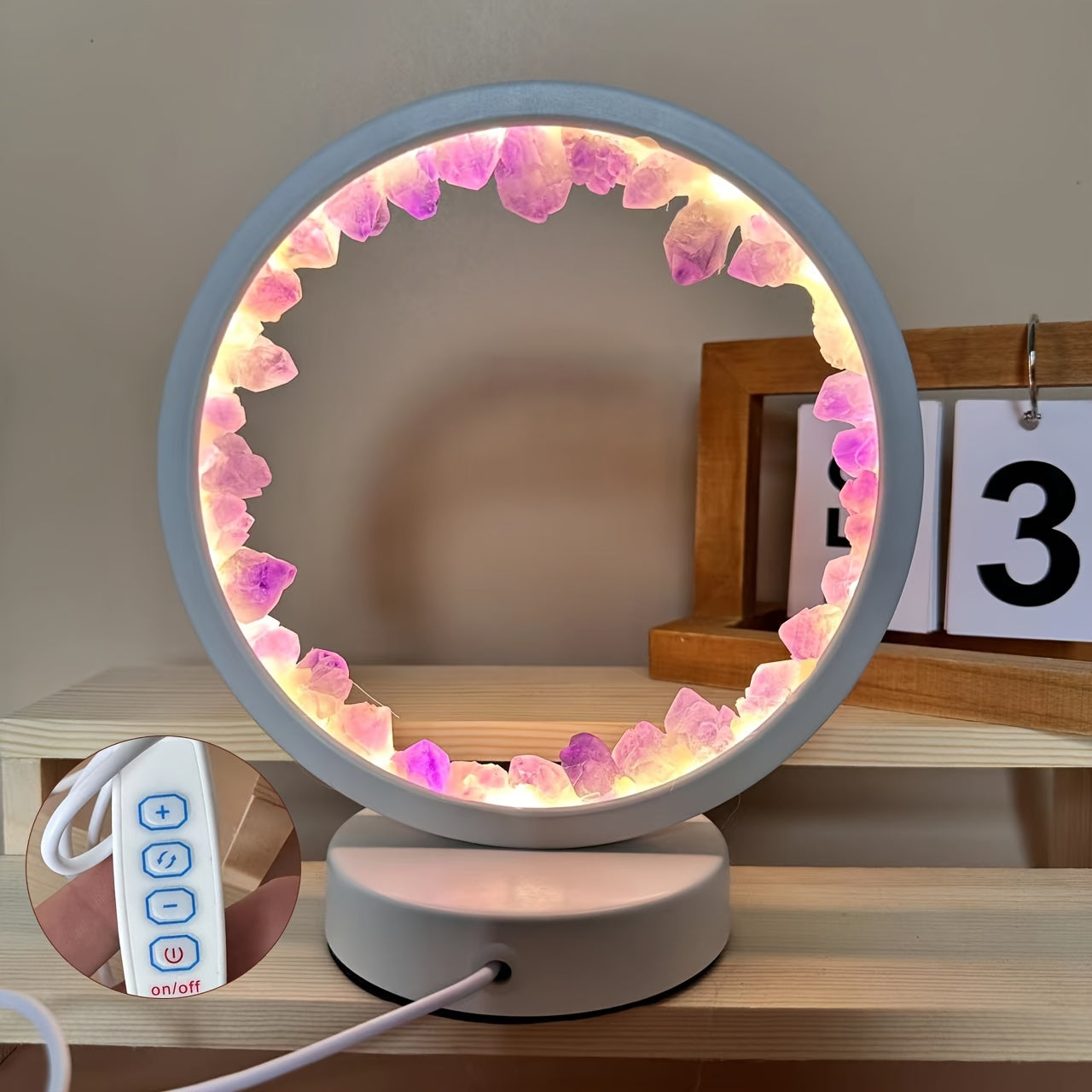 1pc Amethyst Yellow Crystal Circular Bedside Lamp - Natural Crystal Decoration, Unique Christmas Gift, Home Accent Lighting, Calming Ambiance, Handcrafted Ornament, Premium Quality, Crystal Clear Clarity