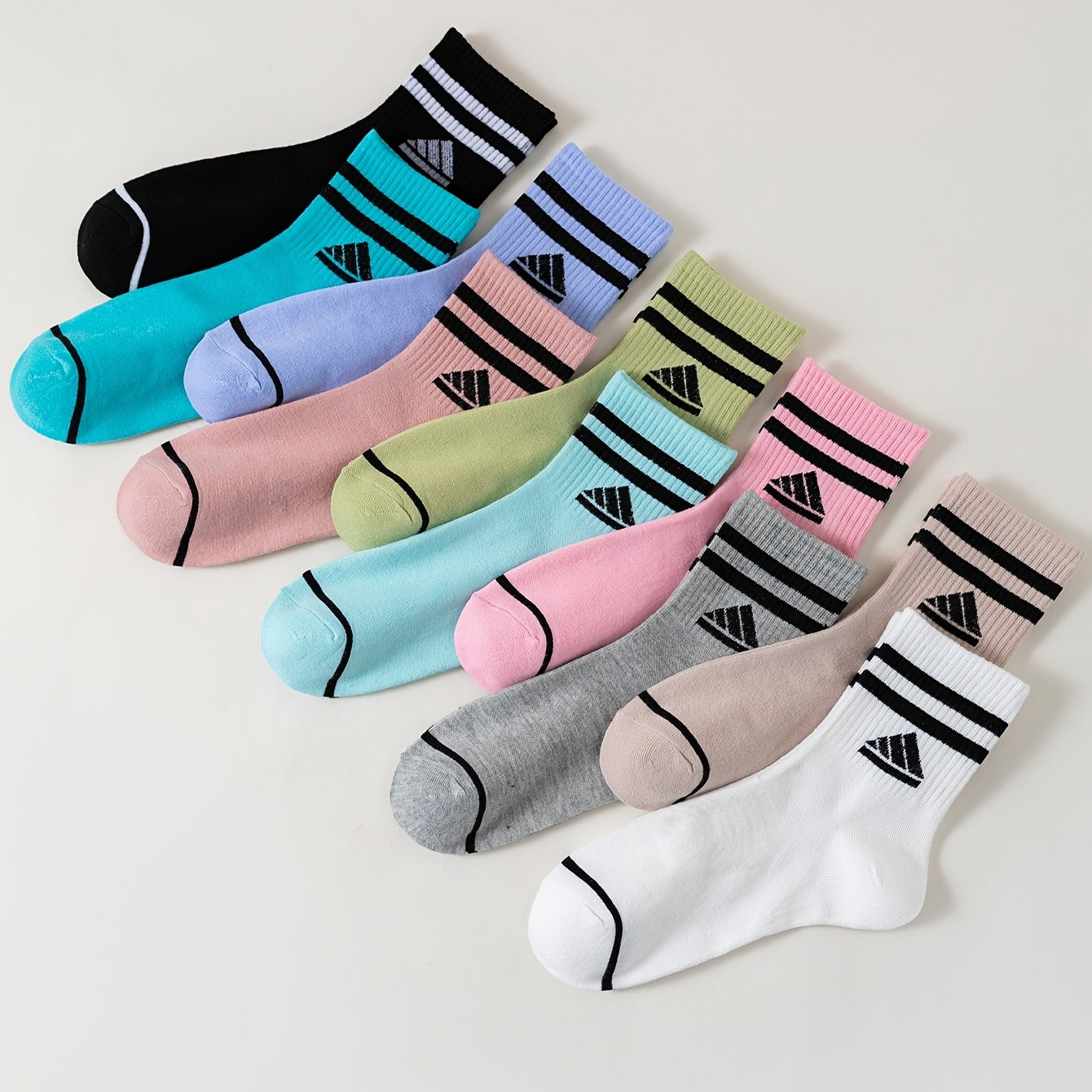 10 Pairs Women'S Fashion Striped Solid Color Short Socks,/MH