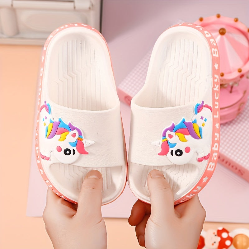PEYOUR Kids' Cute Fashion Minimalist Cartoon Unicorn PVC Slippers