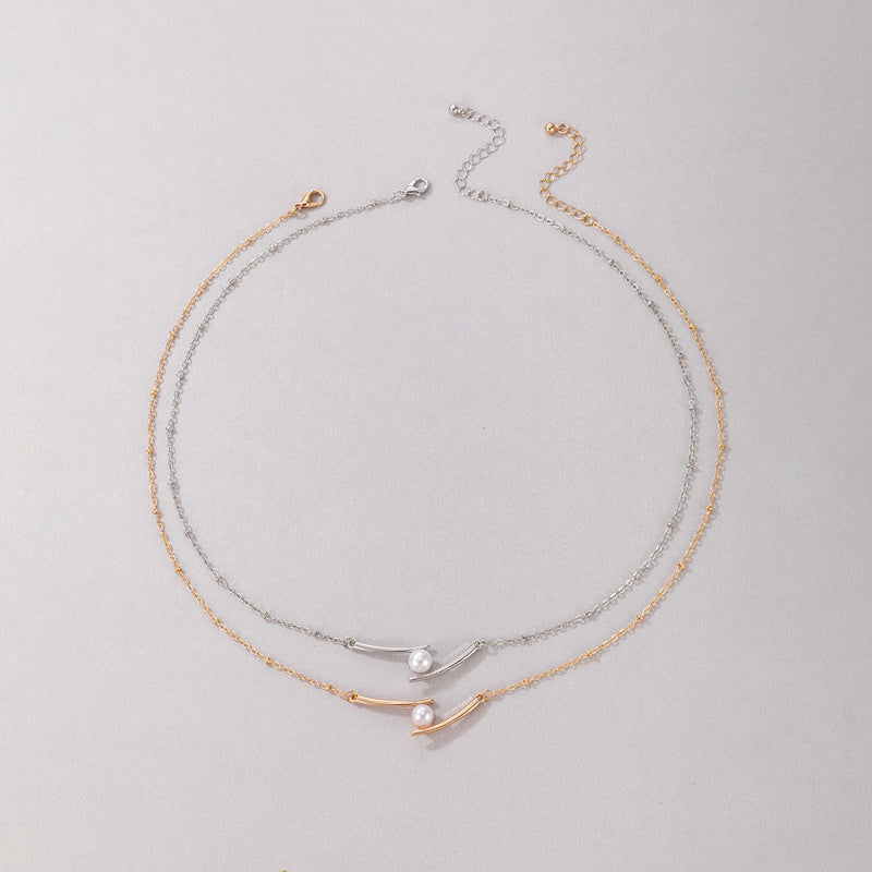 Dainty Necklace With Faux Pearls Pendant Delicate Neck Chain Sweet Jewelry For Women