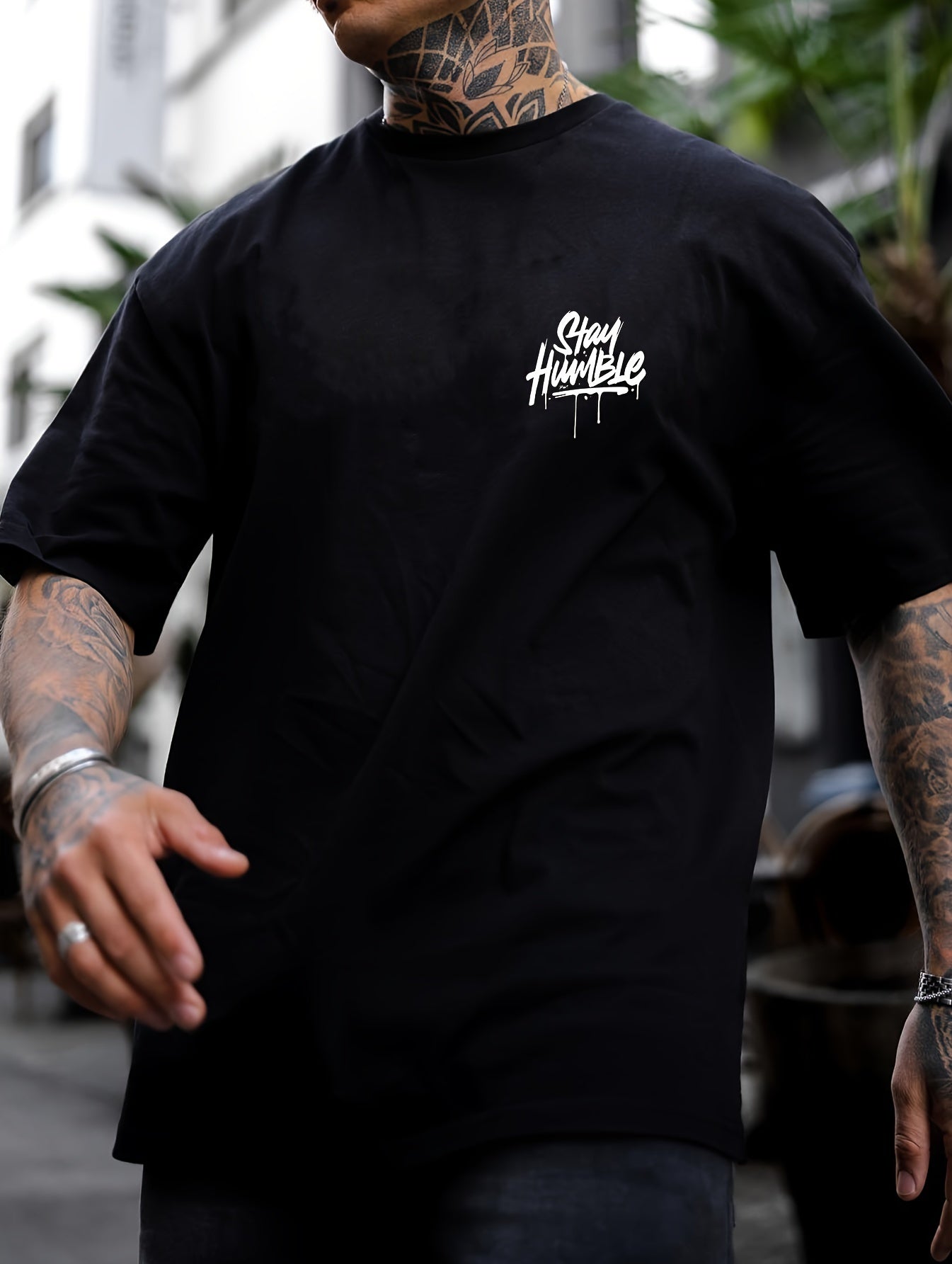 Men's Stay Humble Letter Print Short Sleeve T-Shirts,