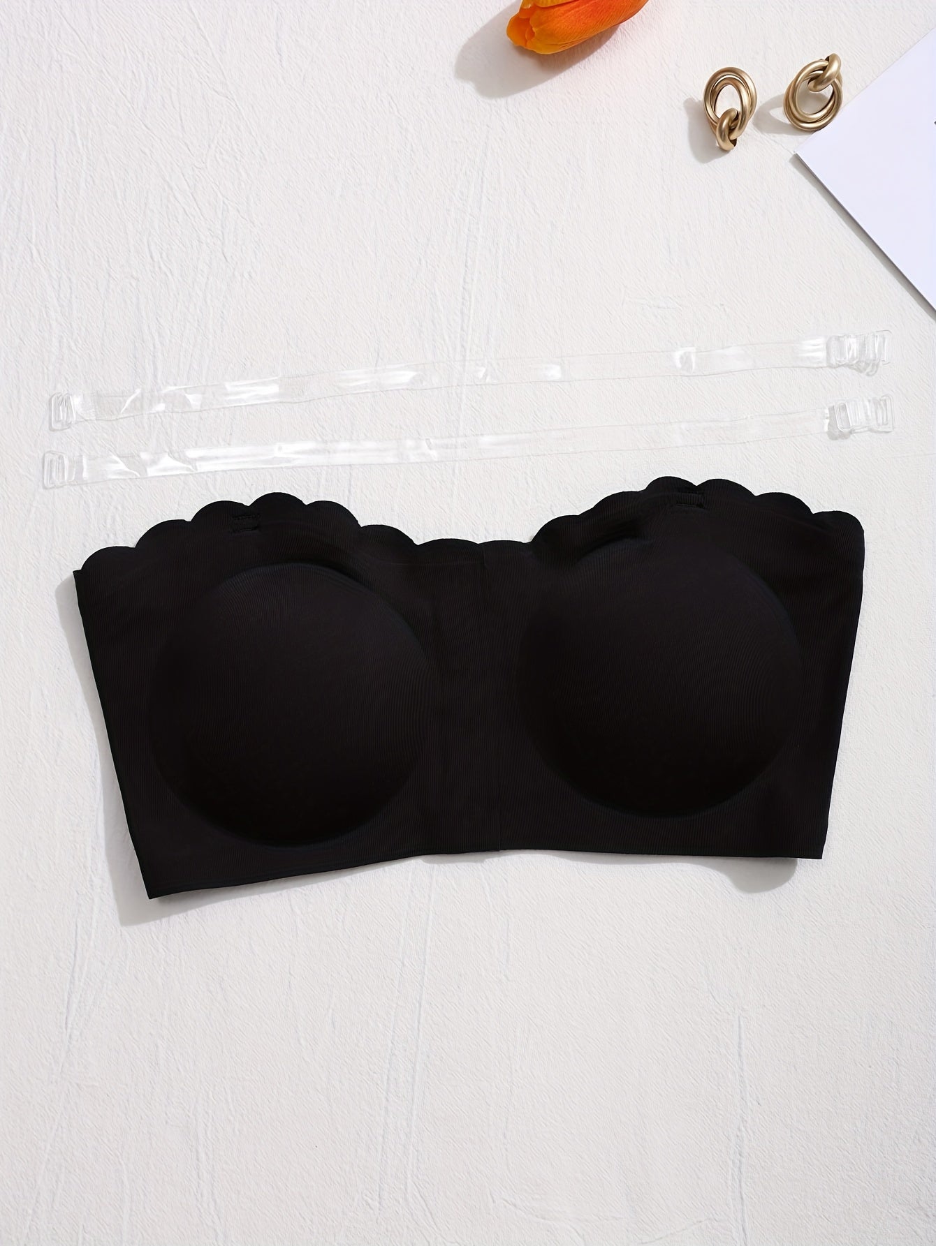 Solid Seamless Strapless Front Closure Wireless Strapless Bra,/MH