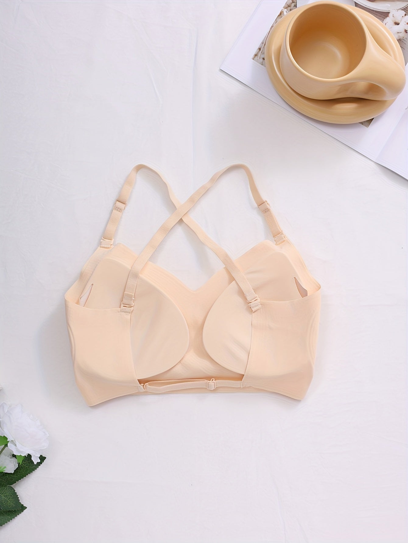 Multiple methods Simple Solid Seamless Bra, Comfy & Breathable Backless '/MH