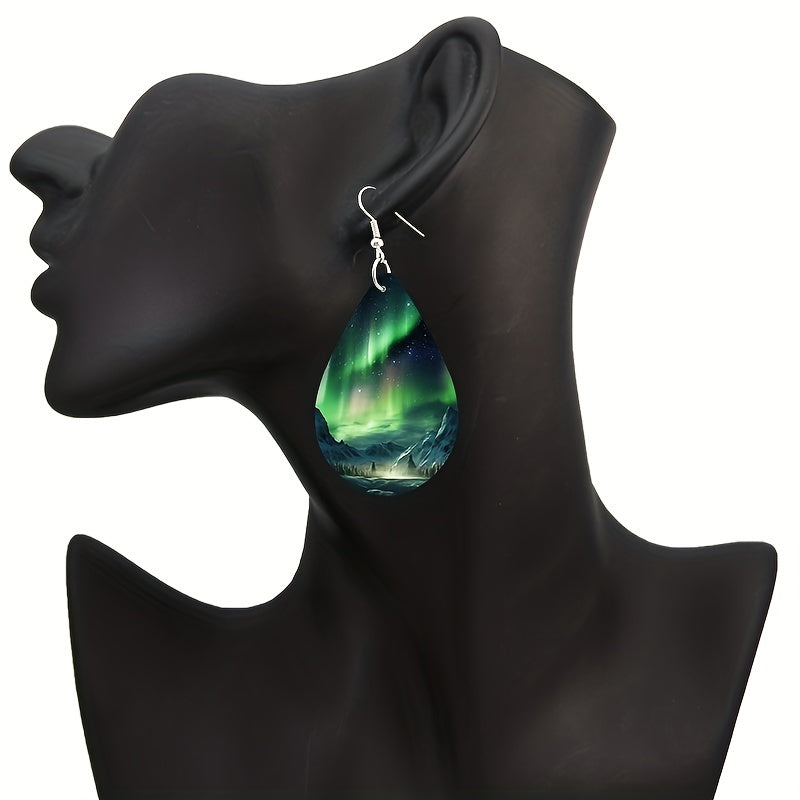1 Pair Unique Tree of Life Wooden Earrings - Drop & Dangle Jewelry with Waterdrop Design, Flower Pattern, and Leaves Motif - Perfect Gift for Girls and Nature Lovers