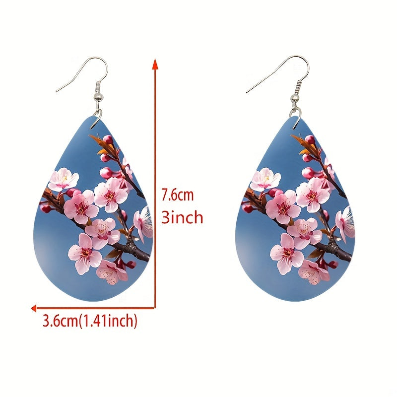 1 Pair Unique Tree of Life Wooden Earrings - Drop & Dangle Jewelry with Waterdrop Design, Flower Pattern, and Leaves Motif - Perfect Gift for Girls and Nature Lovers