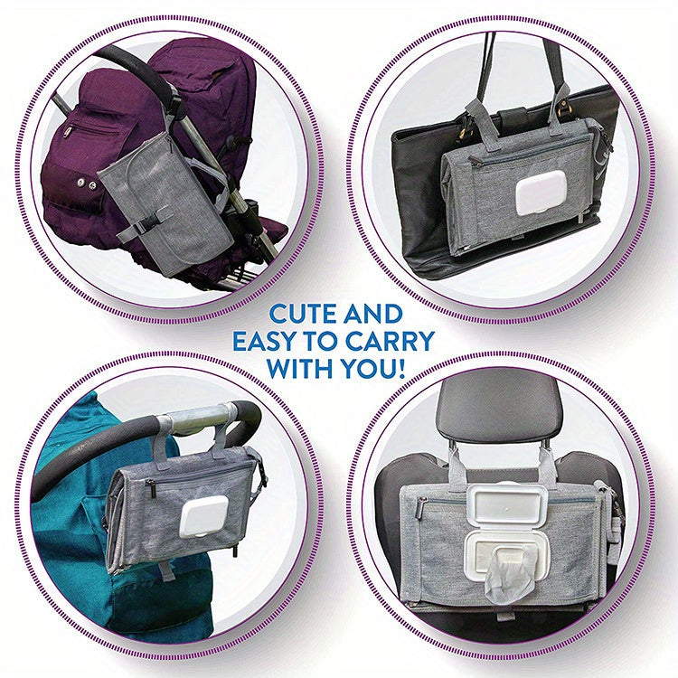Portable Diaper Changing Pad With Built-in Head Cushion, Newborn Baby Changing Pad With Smart Wipes Pocket, Waterproof Travel Changing Mat Station Kit, Baby Diaper Bag Shower Gift For Boys And Girls, Halloween, Thanksgiving A
