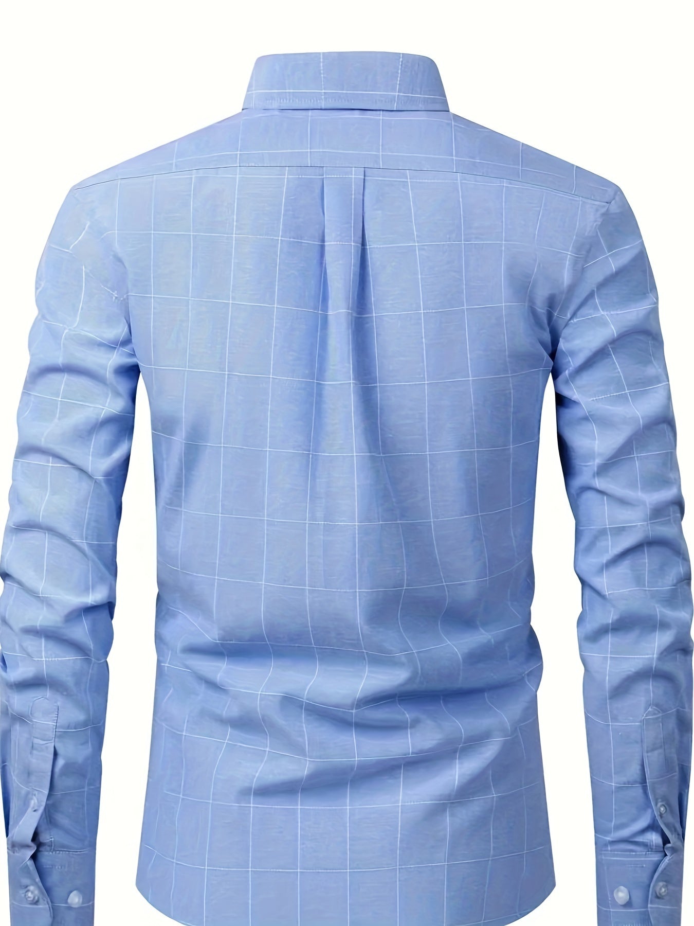 Men's Plaid Lapel Collar Dress Shirts, Long Sleeve Casual Button.