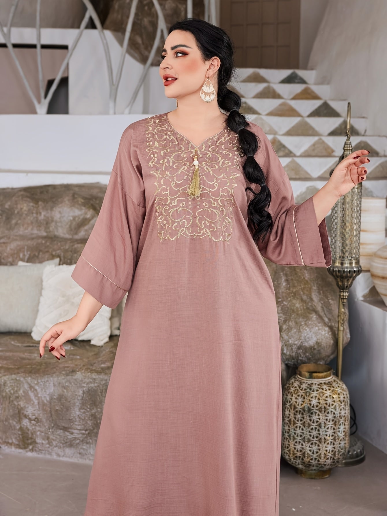 Golden Arabic Women's Elegant Dress JALABIA ./MH