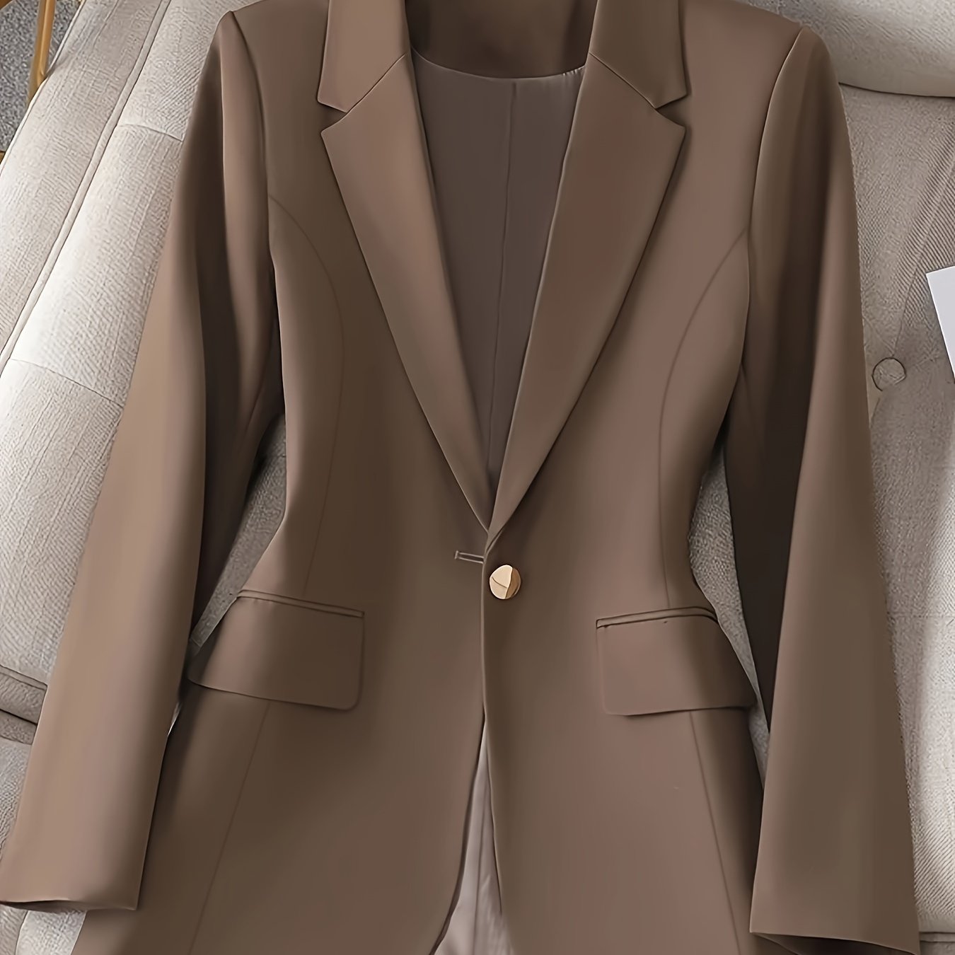 Notched Collar Button Front Blazer, Elegant Long Sleeve Blazer.