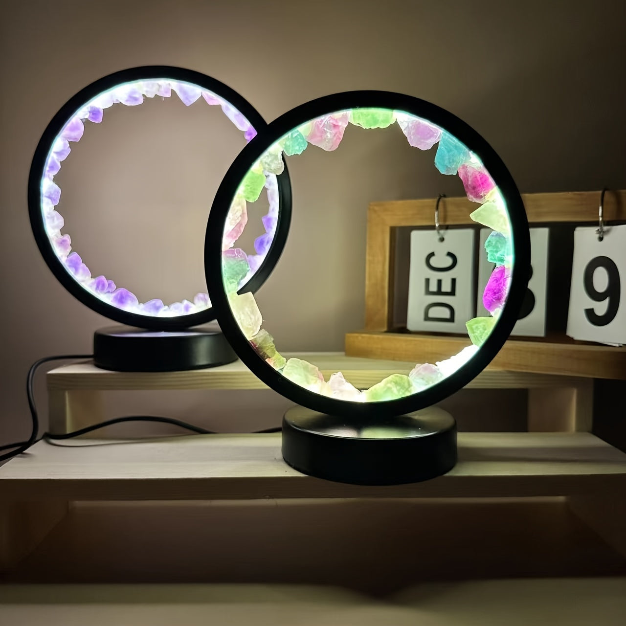1pc Amethyst Yellow Crystal Circular Bedside Lamp - Natural Crystal Decoration, Unique Christmas Gift, Home Accent Lighting, Calming Ambiance, Handcrafted Ornament, Premium Quality, Crystal Clear Clarity