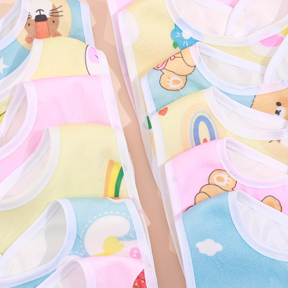 5pcs/8pcs Random Pattern Pink Blue Yellow Series Baby Cotton Feeding Bibs, Newborn Waterproof Cute Bib Easter Gift