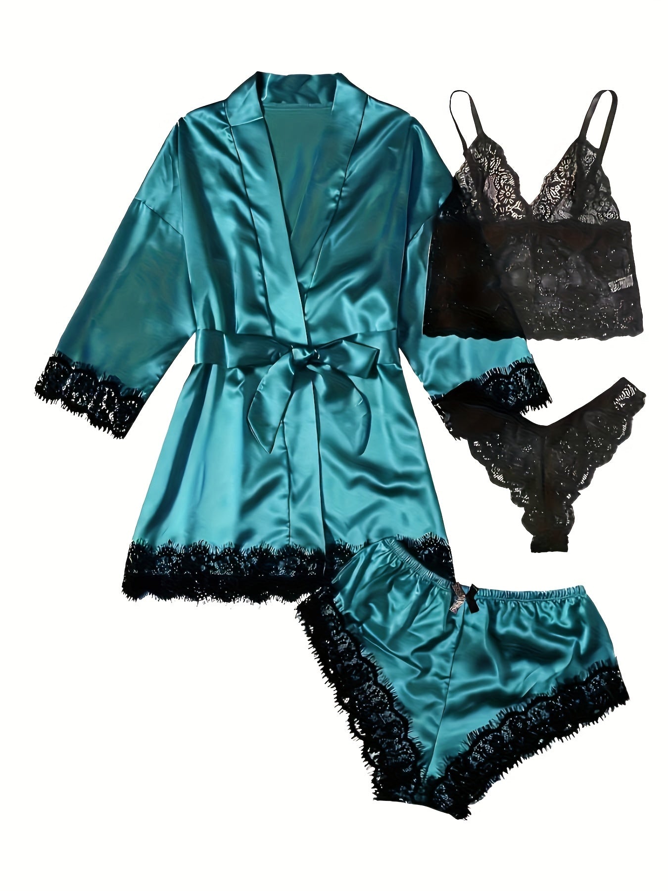 Lace Stitching Satin Pajama Set,