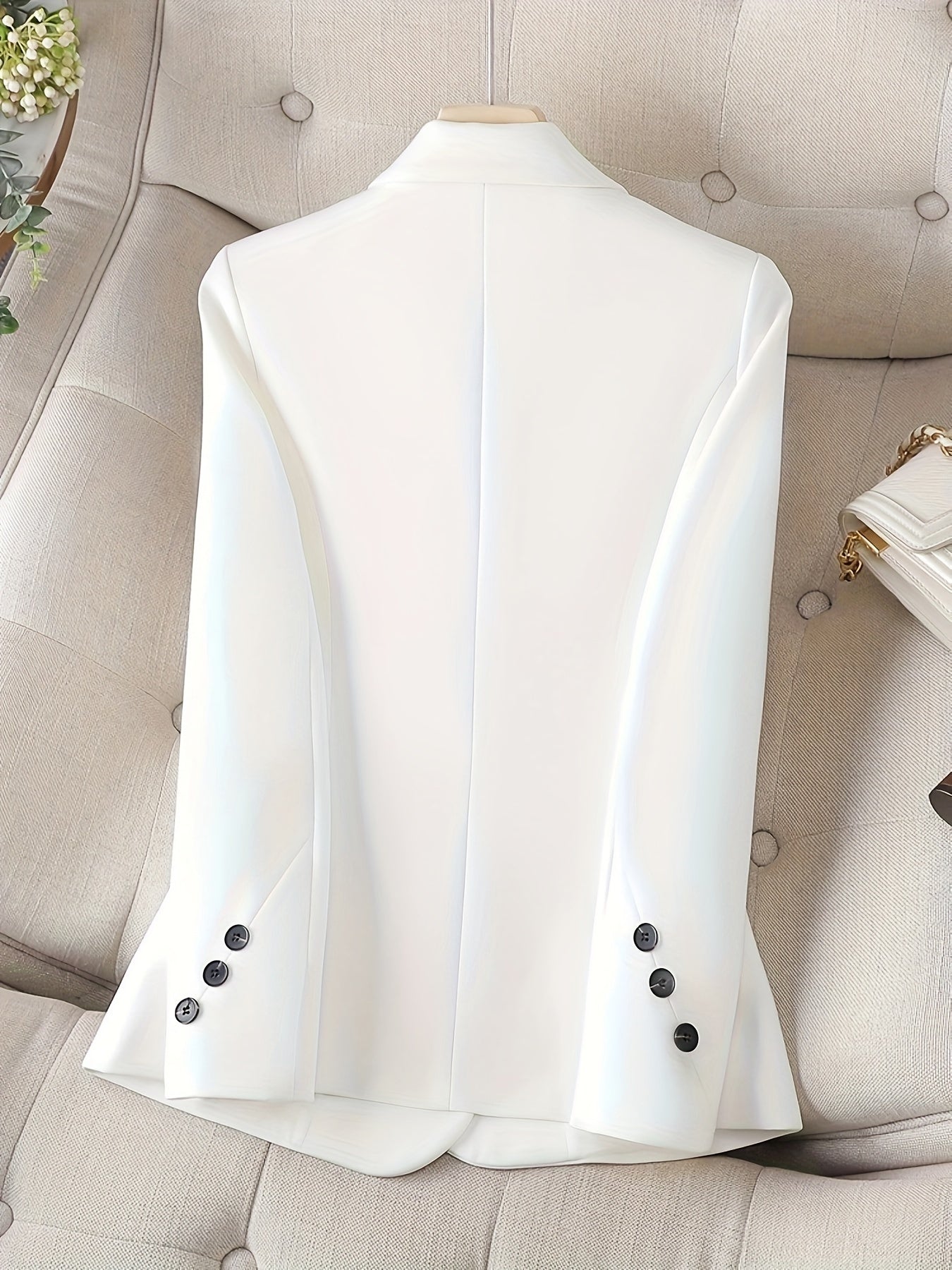 Notched Collar Button Front Blazer, Elegant Long Sleeve Blazer .
