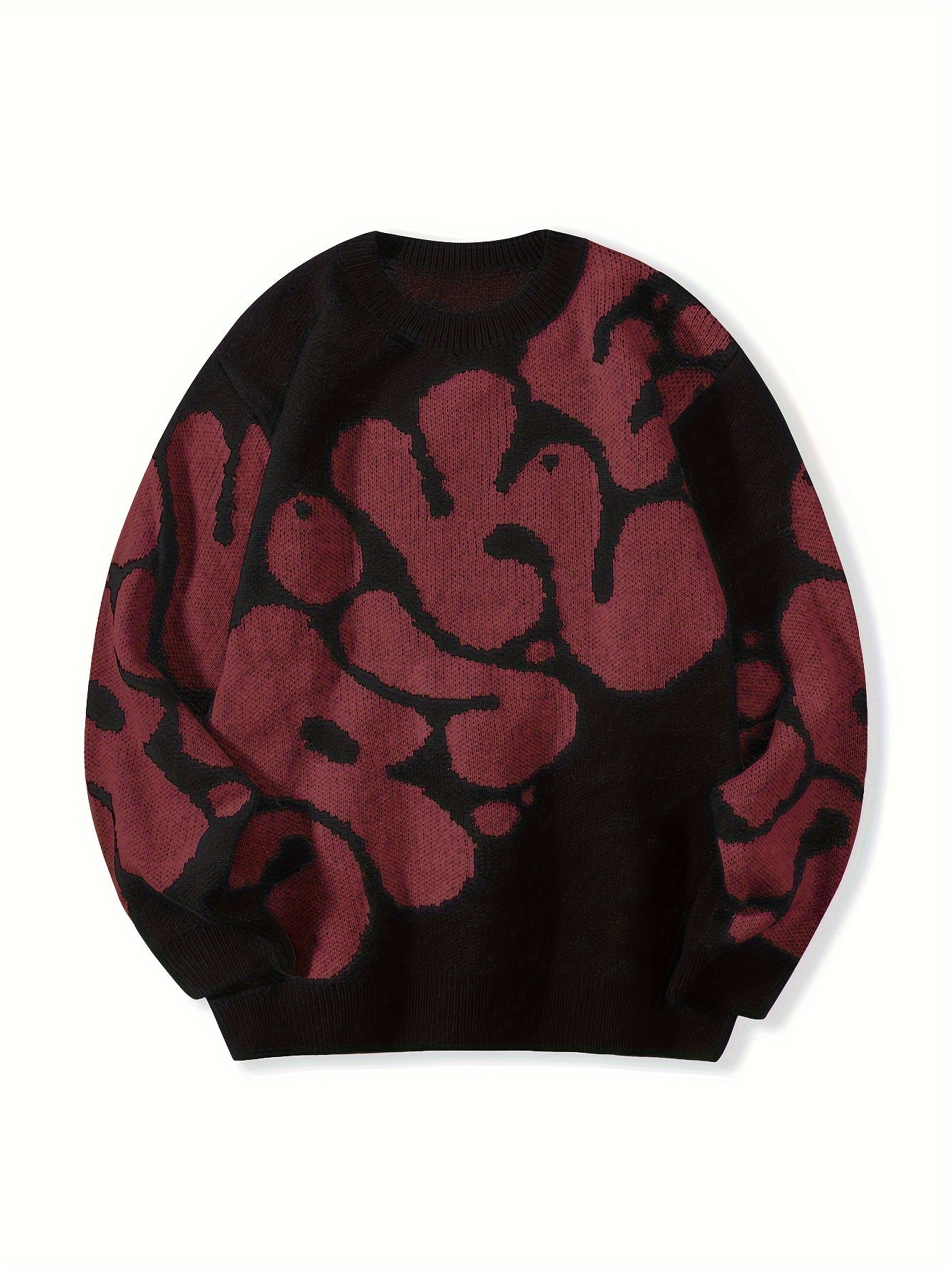 Trendy Pattern Knitted Sweater, Men's Casual Warm Slightly Stretch.