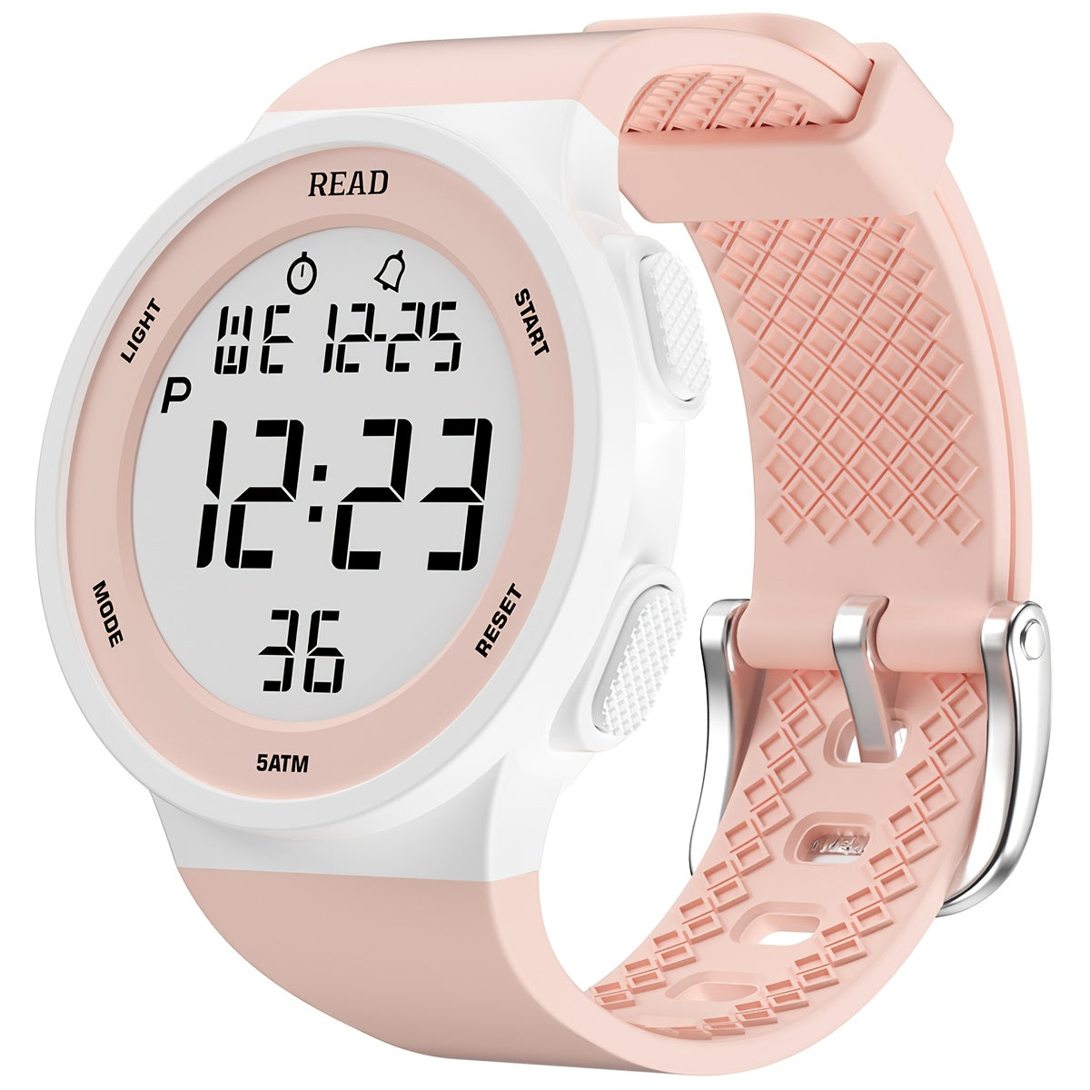 Cute Round Digital Watch, Stainless Steel Strap, Chronograph.