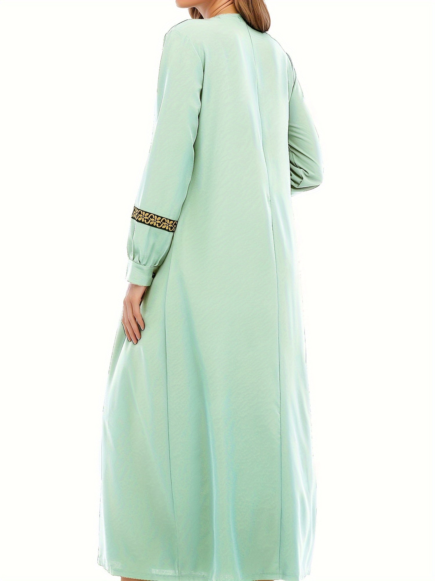Contrast Trim Kaftan, Elegant Long Sleeve Maxi Length Dress, /MH