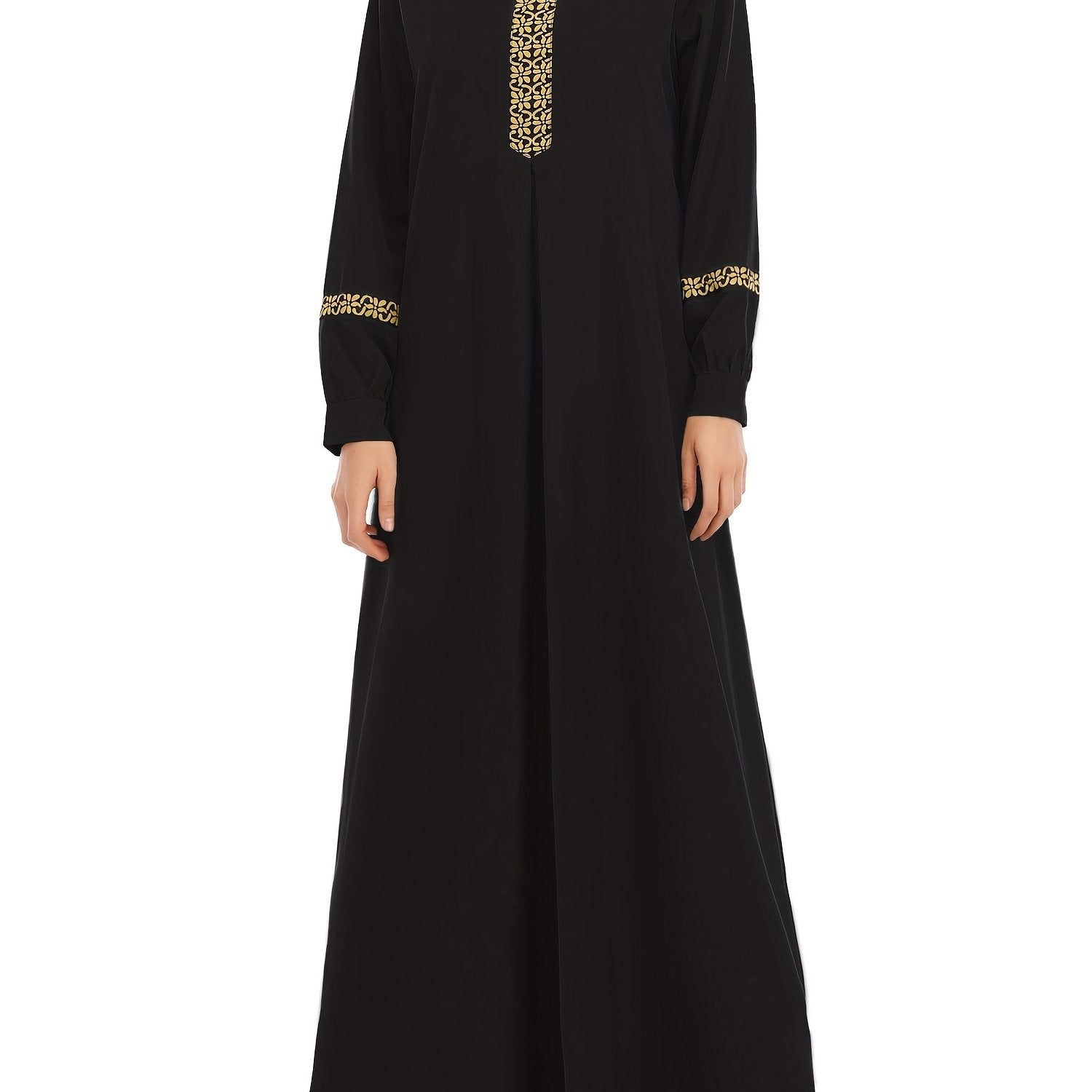 Contrast Trim Kaftan, Elegant Long Sleeve Maxi Length Dress, /MH
