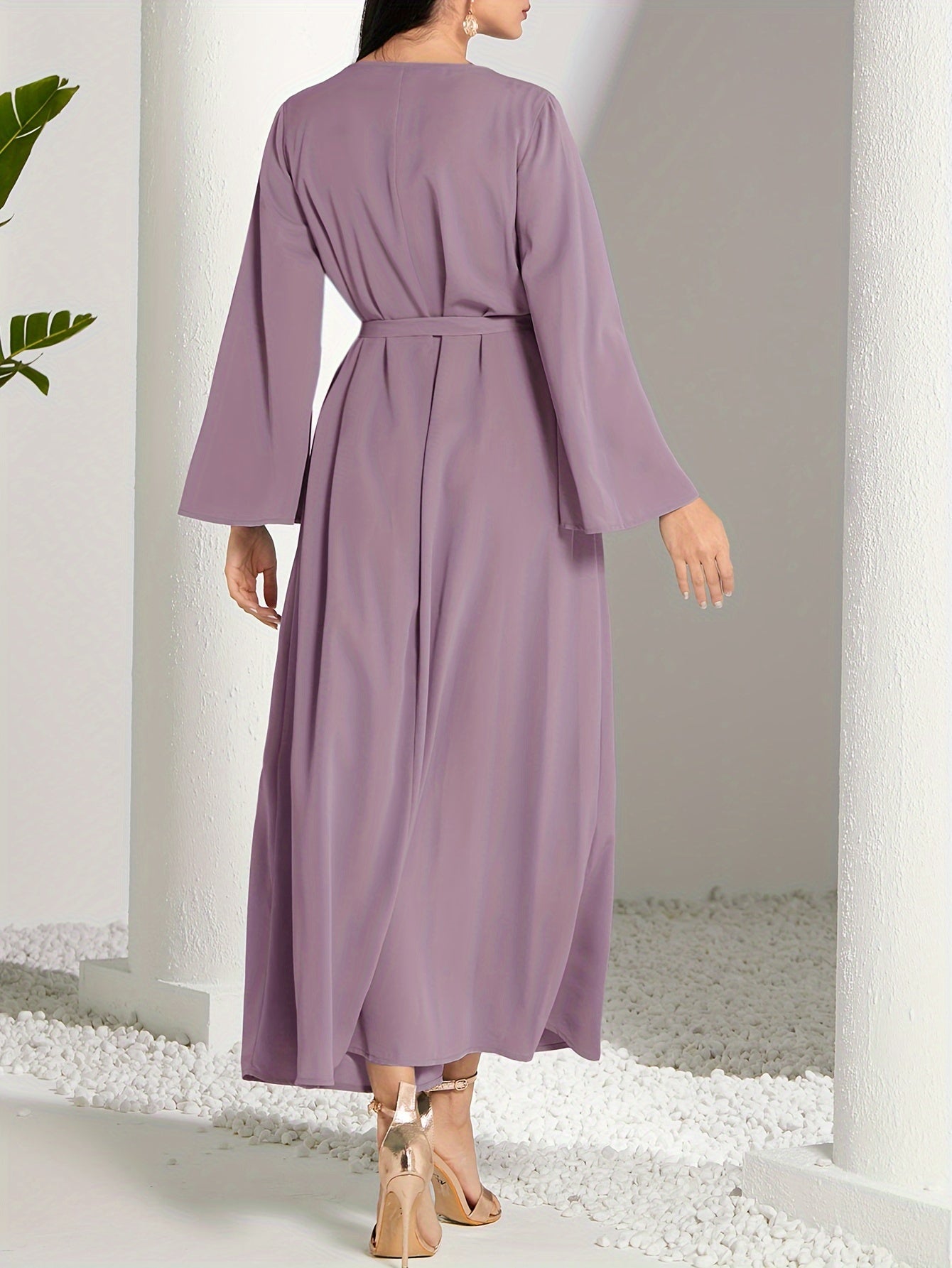 2 In 1 Lace Trim V-neck Kaftan Dress, /MH
