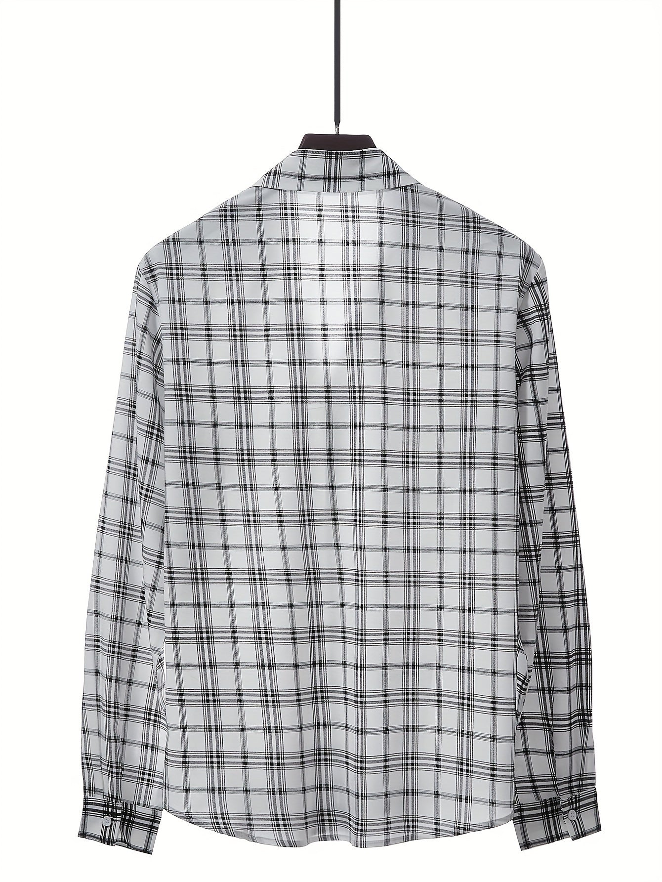 Men's Plaid Pattern Print Lapel Collar Dress Shirts With Chest Pocket,