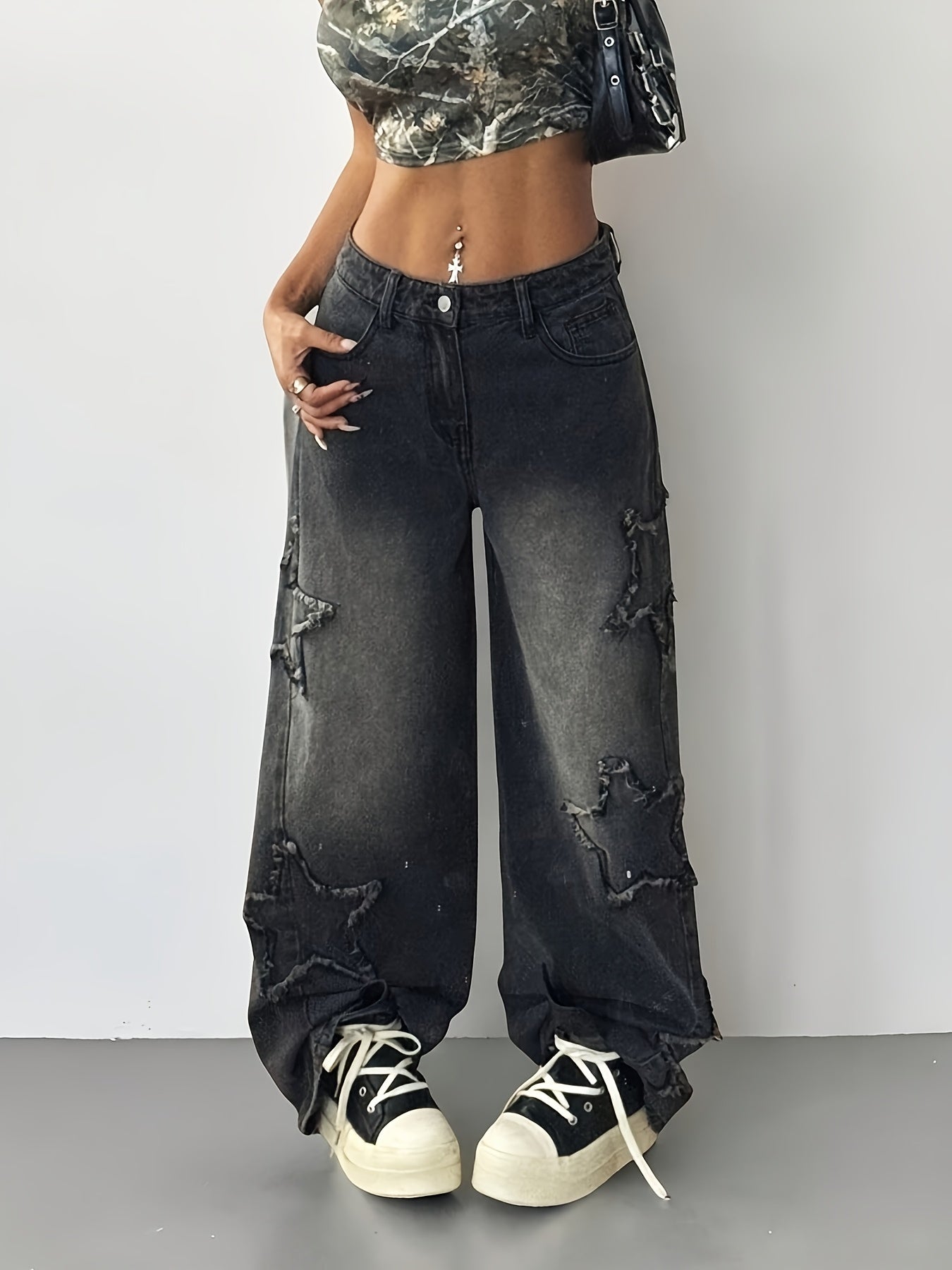 Women'S High-Waist Distressed Wide-Leg Jeans - /MH