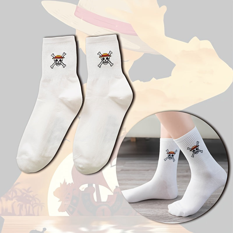 One Piece Luffy 2pcs Fashion Socks -  Cartoon Anime Design for All Seasons./MH