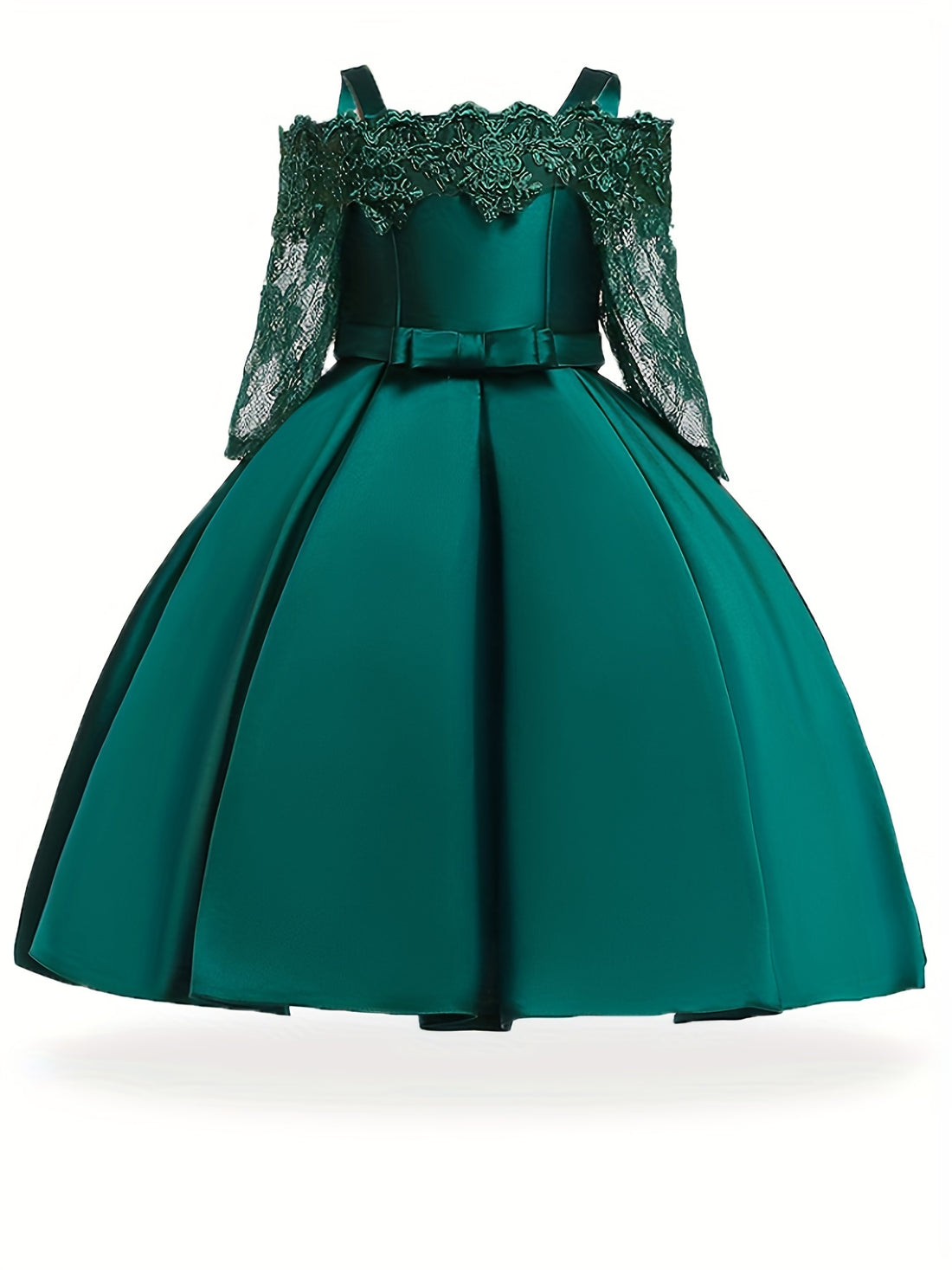 Toddler Girls Adorable Off The Shoulder Embroidery Lace Long Sleeve Dress.