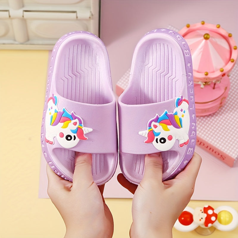 PEYOUR Kids' Cute Fashion Minimalist Cartoon Unicorn PVC Slippers