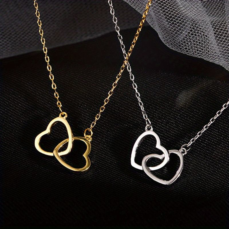 1pc, Double Peach Heart Necklace - Stylish Metal Alloy Jewelry for Women, Perfect for Mother's Day, Valentine's Day, and Birthdays - Clothing Accessory and Festival Gift
