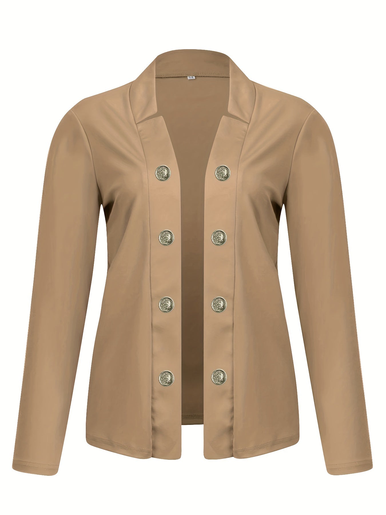 Button Decor Open Front Blazer, Casual Long Sleeve.