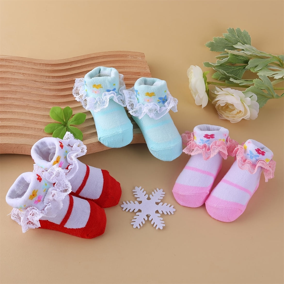 6 Pairs Baby Girls Socks, Multicolor Ruffle Lace Toddler Socks,/MH