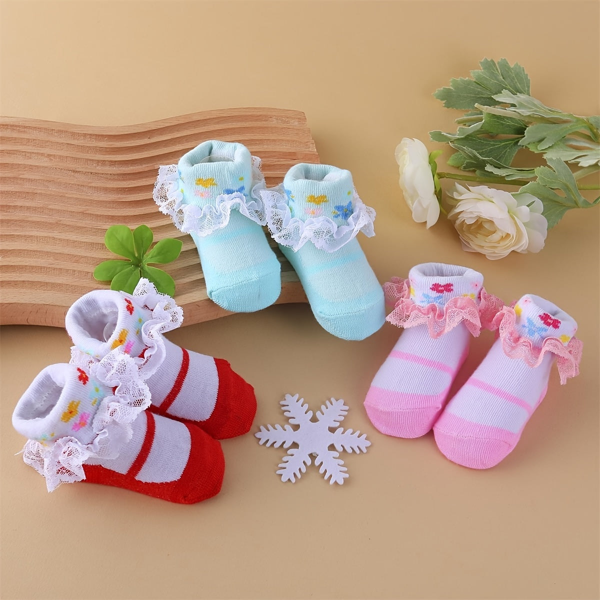 6 Pairs Baby Girls Socks, Multicolor Ruffle Lace Toddler Socks,/MH
