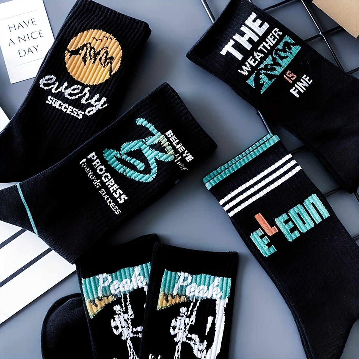 5/10 Pairs Of Men's Trendy Graffiti Letter Pattern Crew Socks,/MH
