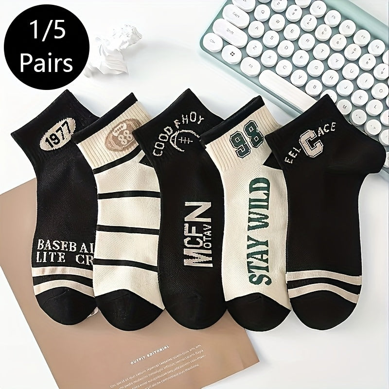 1/5 Pair Men'S Fashion Low-Top Socks, /MH