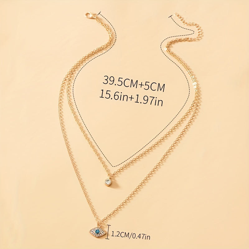 18K Gold Plated Evil's Eye Double Layer Necklace Golden Color Chain Neck Jewelry Gift