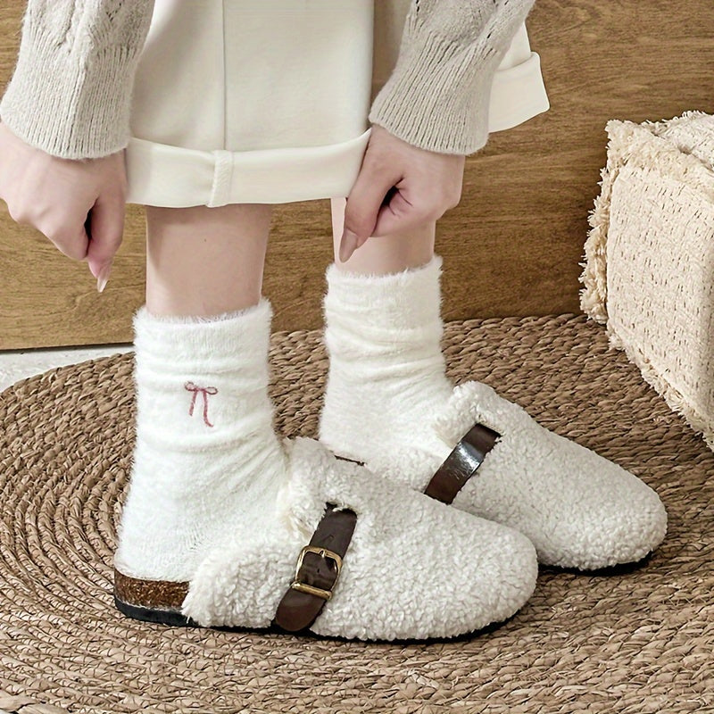 5pcs Women's Cozy Pink Bowknot Plush Socks - /MH