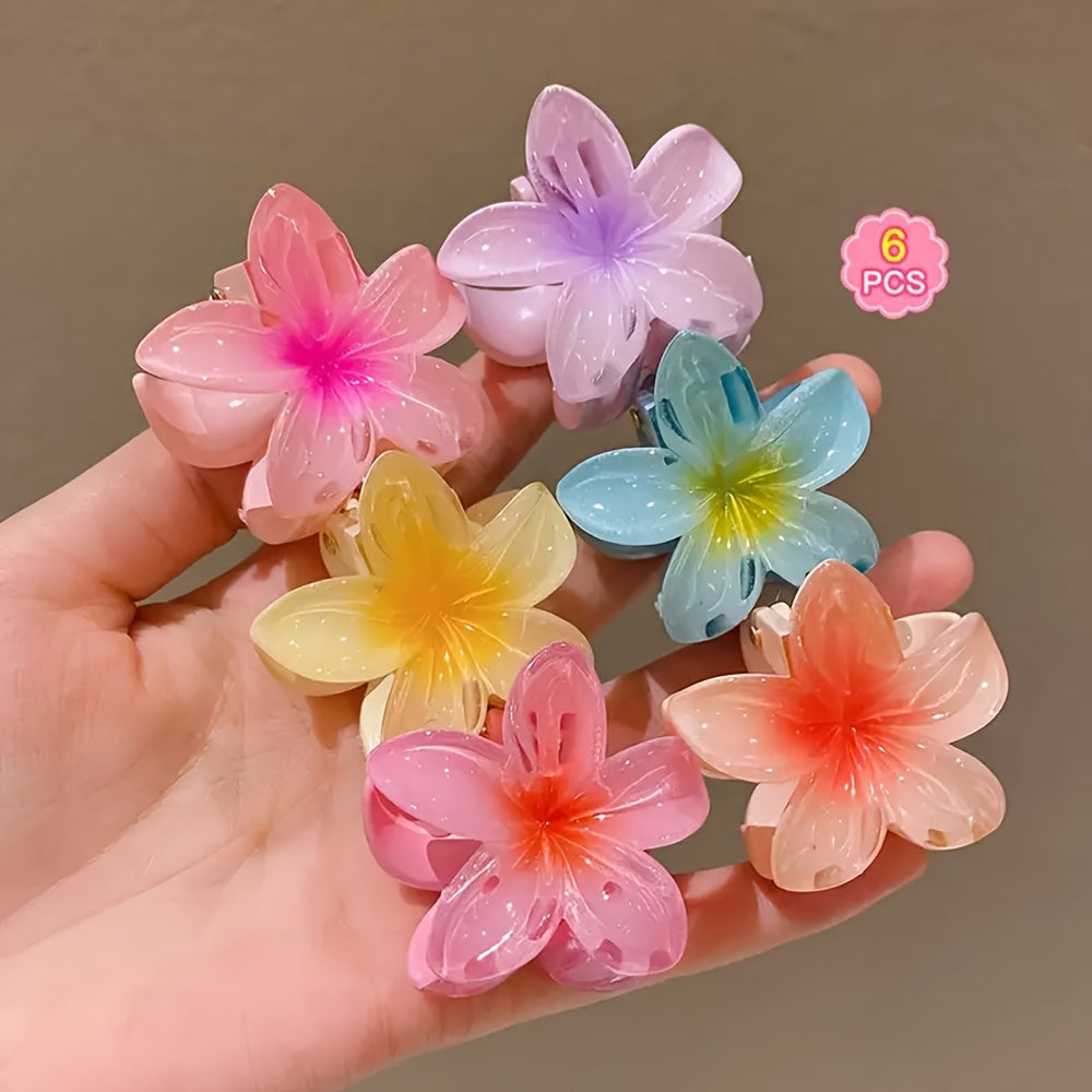 6pcs Gradient Flower Hair Clip Set, Polyester Textile, Mixed Color, Pop Culture Theme, Fashion Casual Style, Perfect for Outings and Commuting, Ideal Gift for Young Women