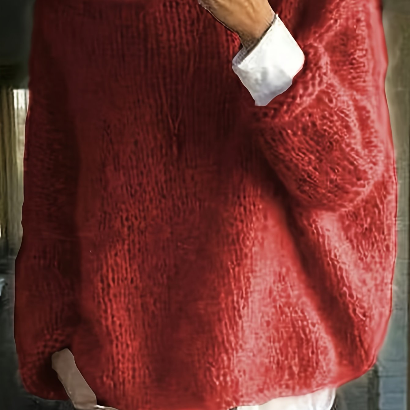 Luxurious Red Fleece Boat Neck Sweater for Women .