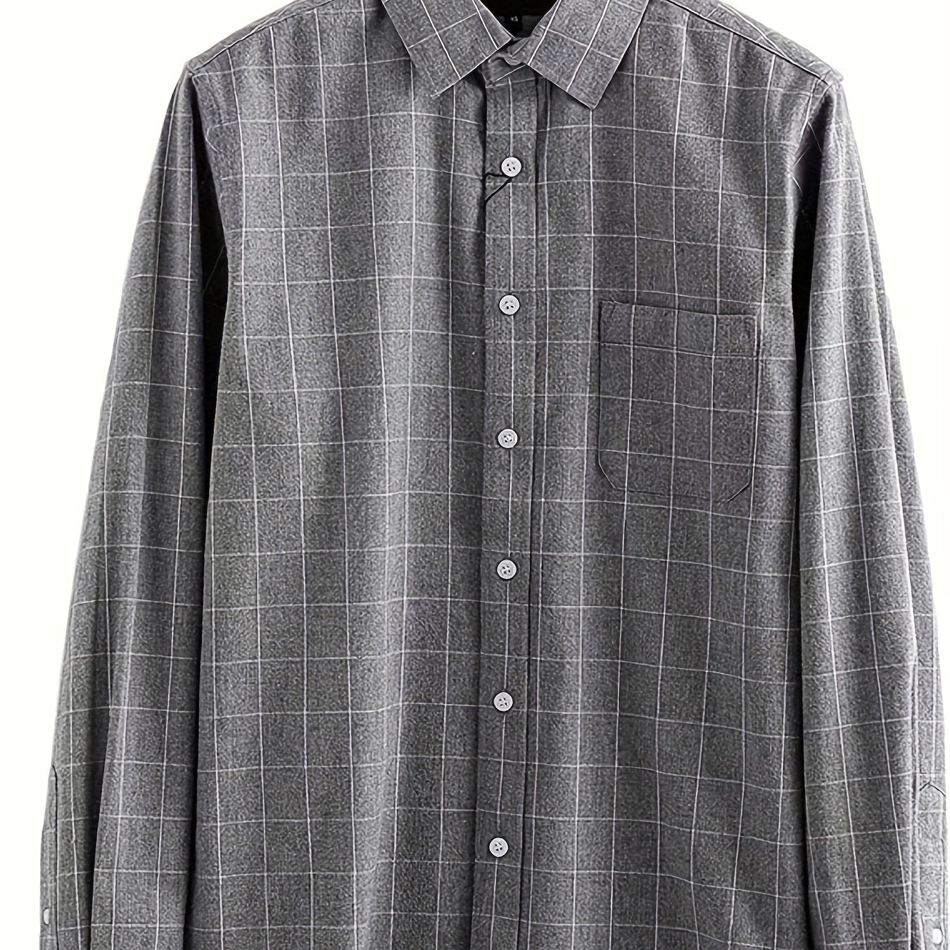 Men's Plaid Lapel Collar Dress Shirts, Long Sleeve Casual Button.